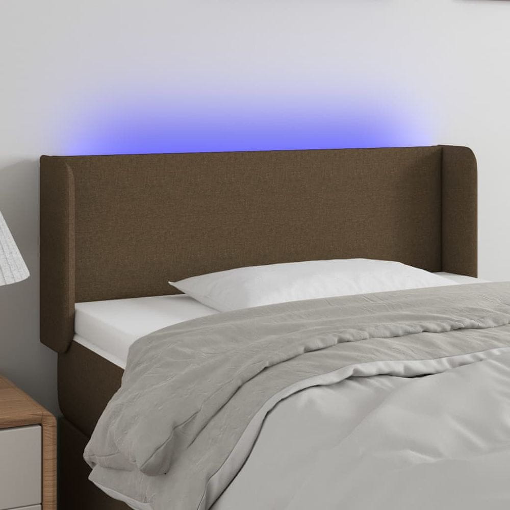 Vidaxl Čelo postele s LED tmavohendé 93x16x78/88 cm látka